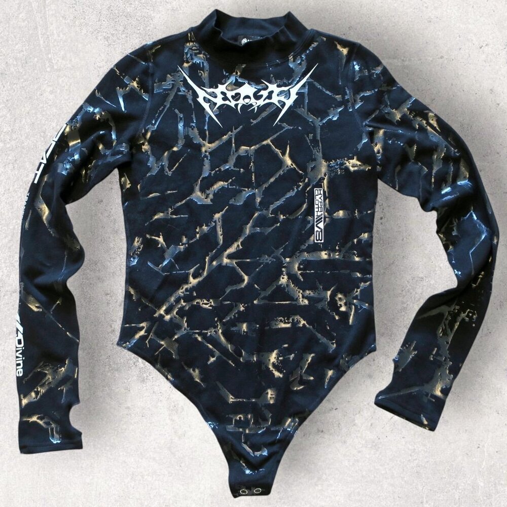 NEO4iC SPIKEZ Black Bodysuit EDM Festival Cyber Goth Women's Large